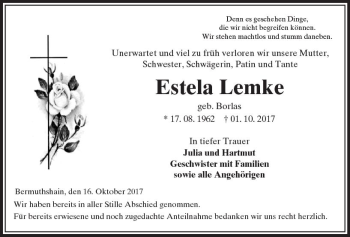 Traueranzeige von Estela Lemke von VRM Trauer