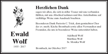 Traueranzeige von Ewald Wolf von  Usinger Anzeiger