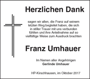 Traueranzeige von Franz Umhauer von Trauerportal Echo Online