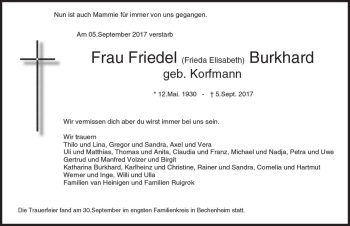 Traueranzeige von Friedel Burkhard von Trauerportal Rhein Main Presse