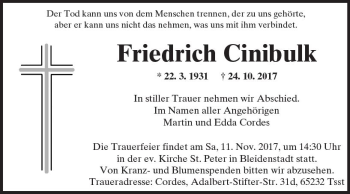 Traueranzeige von Friedrich Cinibulk von Trauerportal Rhein Main Presse