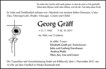 Traueranzeige von Georg Gräff von Trauerportal Echo Online