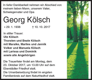 Traueranzeige von Georg Kölsch von Trauerportal Echo Online