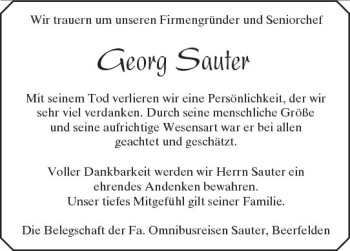 Traueranzeige von Georg Sauter von Trauerportal Echo Online