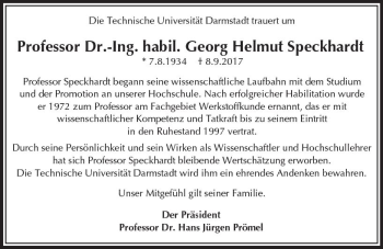 Traueranzeige von Georg Helmut Speckhardt von Trauerportal Echo Online