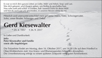 Traueranzeige von Gerd Kiesewalter von  Kreisanzeiger