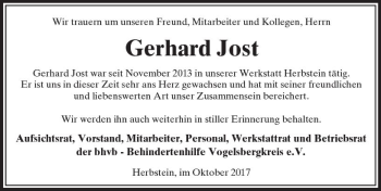Traueranzeige von Gerhard Jost von VRM Trauer