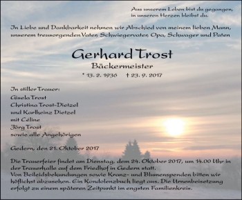 Traueranzeige von Gerhard Trost von  Kreisanzeiger