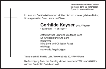 Traueranzeige von Gerhilde Kayser von Trauerportal Rhein Main Presse