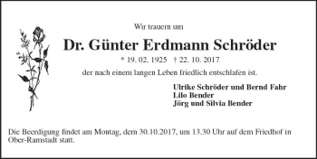 Traueranzeige von Günter Erdmann Schröder von Trauerportal Echo Online