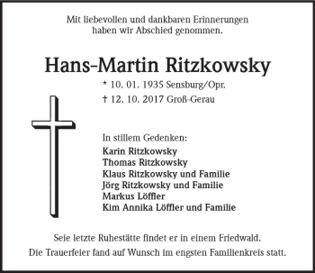 Traueranzeige von Hans-Martin Ritzkowsky von Trauerportal Echo Online