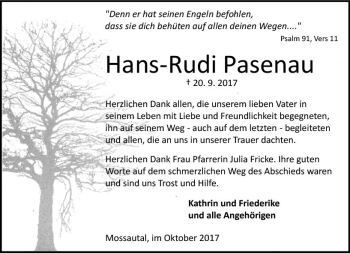 Traueranzeige von Hans-Rudi Pasenau von Trauerportal Echo Online