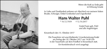 Traueranzeige von Hans Walter Puhl von  Gießener Anzeiger