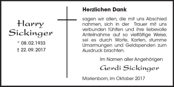 Traueranzeige von Harry Sickinger von Trauerportal Rhein Main Presse