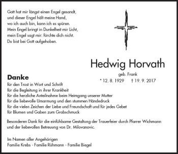 Traueranzeige von Hedwig Horvath von  Camberger Anzeiger