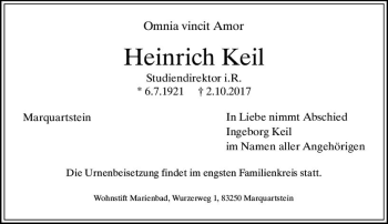 Traueranzeige von Heinrich Keil von Trauerportal Echo Online