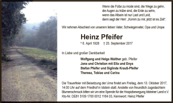 Traueranzeige von Heinz Pfeifer von Trauerportal Rhein Main Presse