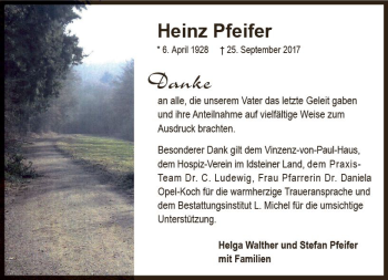 Traueranzeige von Heinz Pfeifer von Trauerportal Rhein Main Presse
