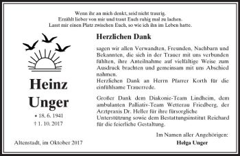 Traueranzeige von Heinz Unger von  Kreisanzeiger