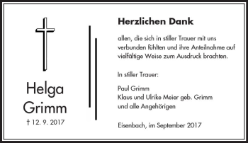 Traueranzeige von Helga Grimm von  Camberger Anzeiger