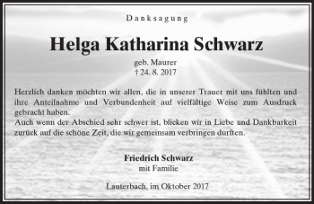 Traueranzeige von Helga Katharina Schwarz von VRM Trauer
