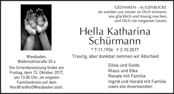 Traueranzeige von Hella Katharina Schürmann von Trauerportal Rhein Main Presse