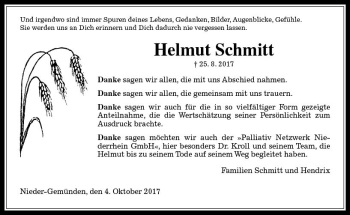 Traueranzeige von Helmut Schmitt von VRM Trauer