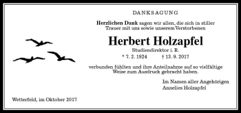Traueranzeige von Herbert Holzapfel von  Gießener Anzeiger