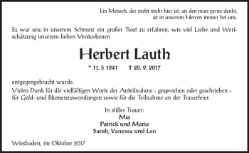 Traueranzeige von Herbert Lauth von Trauerportal Rhein Main Presse