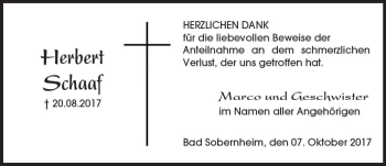 Traueranzeige von Herbert Schaaf von Trauerportal Rhein Main Presse