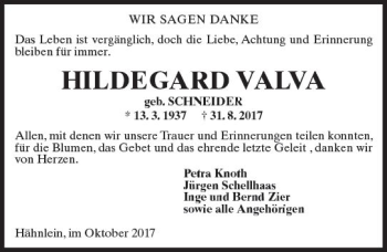 Traueranzeige von Hildegard Valva von Trauerportal Echo Online