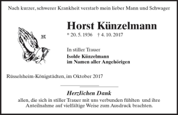 Traueranzeige von Horst Künzelmann von Trauerportal Echo Online