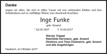 Traueranzeige von Inge Funke von Trauerportal Echo Online