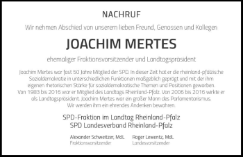 Traueranzeige von Joachim Mertes von Trauerportal Rhein Main Presse