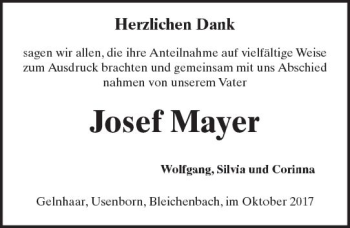 Traueranzeige von Josef Mayer von  Kreisanzeiger