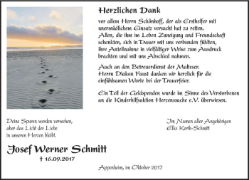 Traueranzeige von Josef Werner Schmitt von Trauerportal Rhein Main Presse