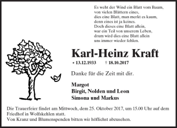 Traueranzeige von Karl-Heinz Kraft von Trauerportal Echo Online