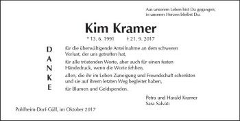 Traueranzeige von Kim Kramer von  Gießener Anzeiger