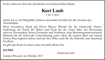 Traueranzeige von Kurt Laub von  Gießener Anzeiger