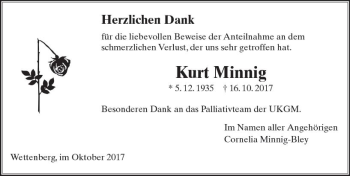 Traueranzeige von Kurt Minnig von  Gießener Anzeiger