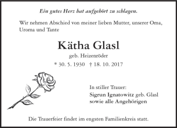 Traueranzeige von Kätha Glasl von Trauerportal Echo Online