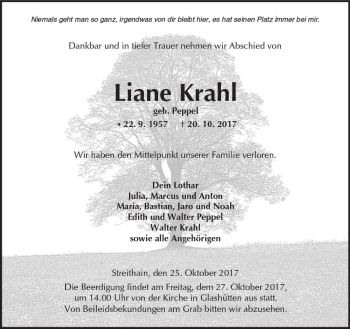 Traueranzeige von Liane Krahl von  Kreisanzeiger