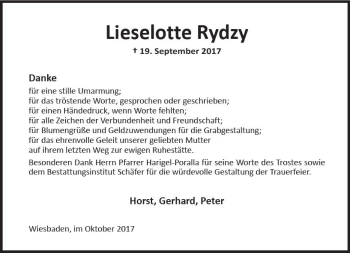 Traueranzeige von Lieselotte Rydzy von Trauerportal Rhein Main Presse