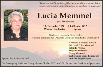 Traueranzeige von Lucia Memmel von Trauerportal Rhein Main Presse