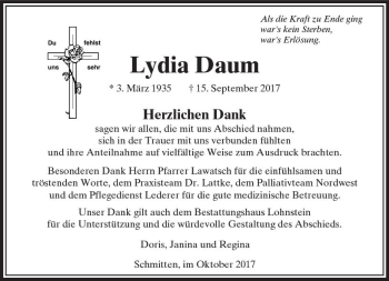 Traueranzeige von Lydia Daum von  Usinger Anzeiger