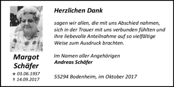 Traueranzeige von Margot Schäfer von Trauerportal Rhein Main Presse