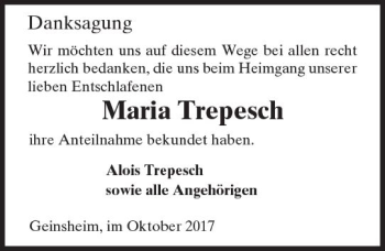 Traueranzeige von Maria Trepesch von Trauerportal Echo Online