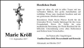 Traueranzeige von Marie Kröll von  Kreisanzeiger