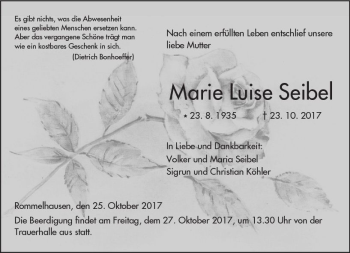 Traueranzeige von Marie Luise Seibel von  Kreisanzeiger