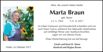 Traueranzeige von Marta Braun von  Kreisanzeiger